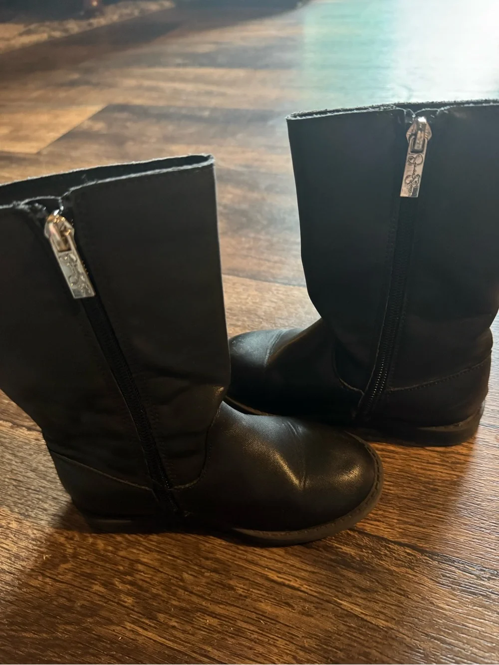Girls Black Mid-Calf Boots with Studded Bow Accent